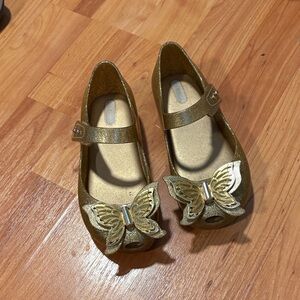 Mini Melissa Gold Glitter Butterfly Jelly Dress Shoes
